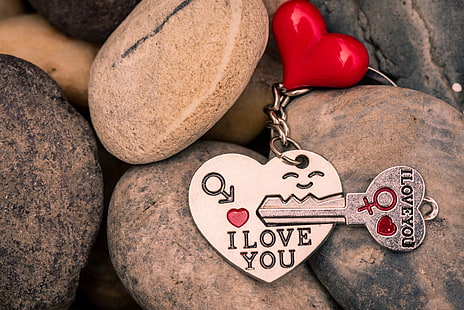 ความรักหัวใจกุญแจสีแดงพวงกุญแจโรแมนติกฉันรักคุณ, วอลล์เปเปอร์ HD HD wallpaper