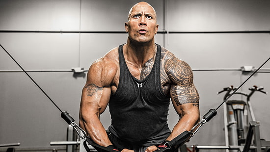 machine, tattoo, Dwayne Johnson, the rock, workout, gym, HD wallpaper HD wallpaper