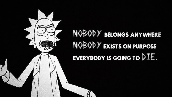 Illustrazione di personaggio di Rick e Morty con sovrapposizione di testo, programma TV, Rick and Morty, citazione, Rick Sanchez, Sfondo HD