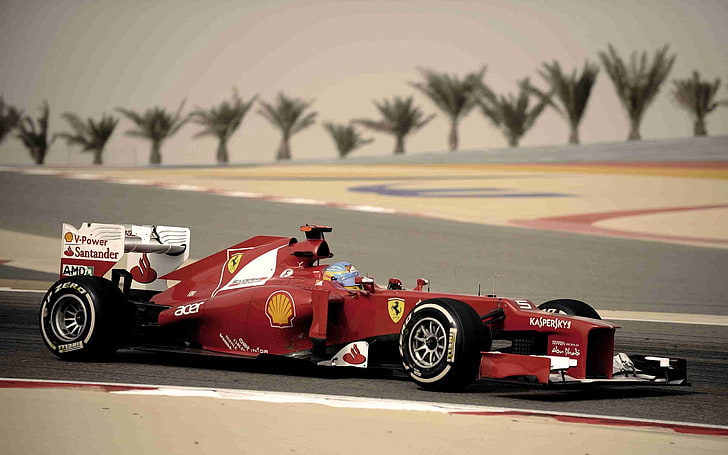 red F1, alonso, ferrari, bahrain, HD wallpaper