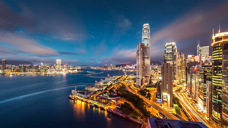Beautifl Hong Kong Bay At Night, lights, city, night, skyscrapers, nature and landscapes, HD wallpaper