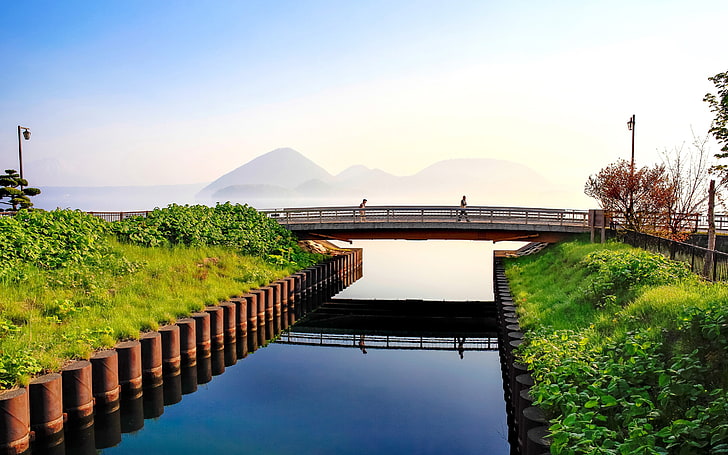 Japan Hokkaido Lake Bridge Sunshine, HD wallpaper
