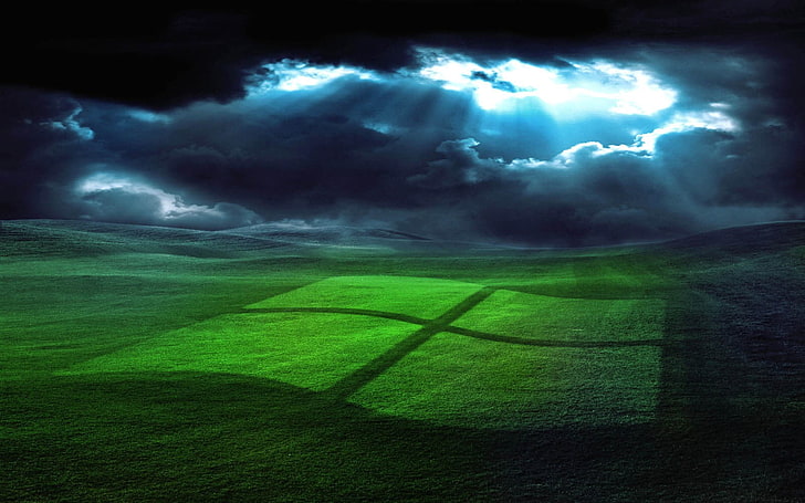 kolam renang tiup hijau dan hitam, rumput, Windows XP, Wallpaper HD