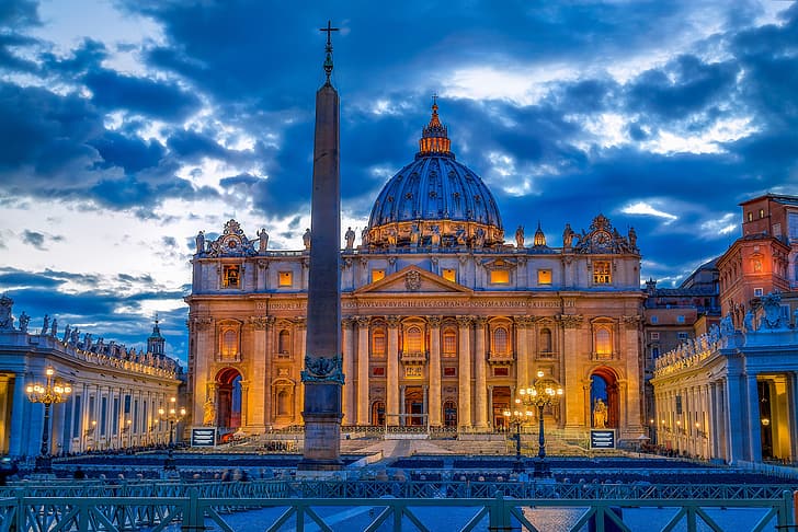 area, Rome, Italy, Cathedral, obelisk, The Vatican, St. Peter's Cathedral, Vatican, St. Peter's Square, St Peter's Basilica, St Peter's Square, HD wallpaper