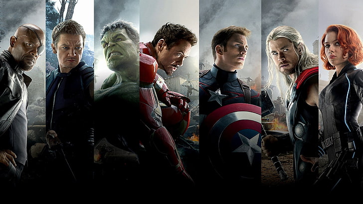 วอลล์เปเปอร์แผง Marvel Avengers, ภาพยนตร์, The Avengers, Avengers: Age of Ultron, Iron Man, Hulk, Thor, Fury, Captain America, Black Widow, Hawkeye, Robert Downey Jr. , Scarlett Johansson, Jeremy Renner, Samuel L., วอลล์เปเปอร์ HD