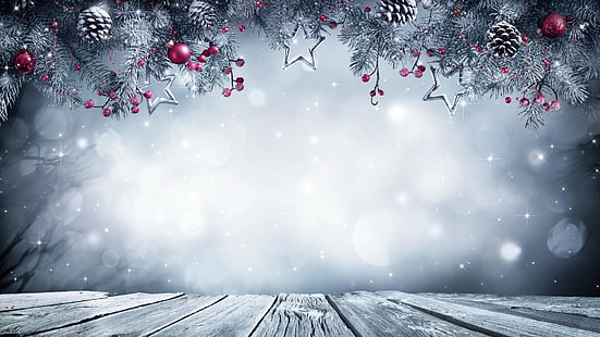 christmas decoration, winter, wood, christmas, bokeh, HD wallpaper HD wallpaper
