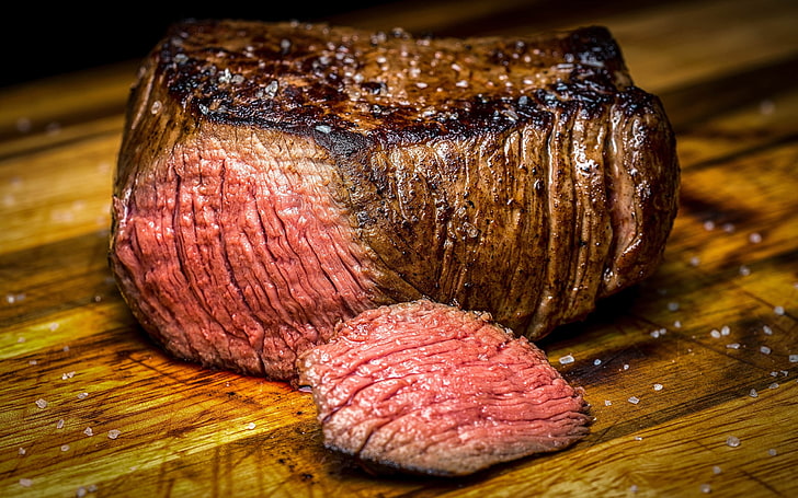 steak, kost, closeup, holzoberfläche, salz, schärfentiefe, fleisch, tod, muskeln, HD-Hintergrundbild