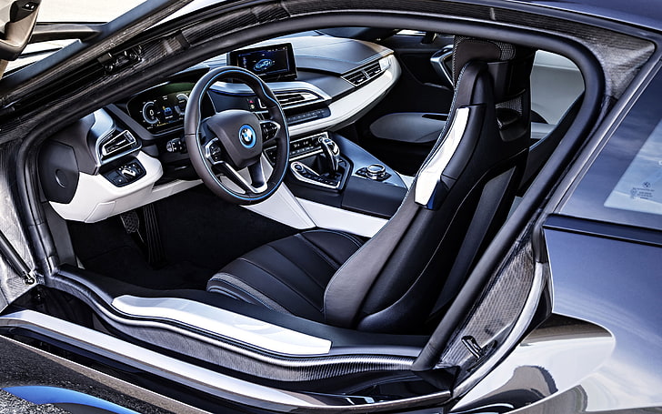 2015 BMW i8 Car HD Desktop Wallpaper 13 ، عجلة قيادة سوداء، خلفية HD