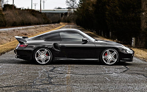 Porsche 996 Turbo auto nera vista laterale, Porsche, nero, auto, lato, vista, Sfondo HD HD wallpaper