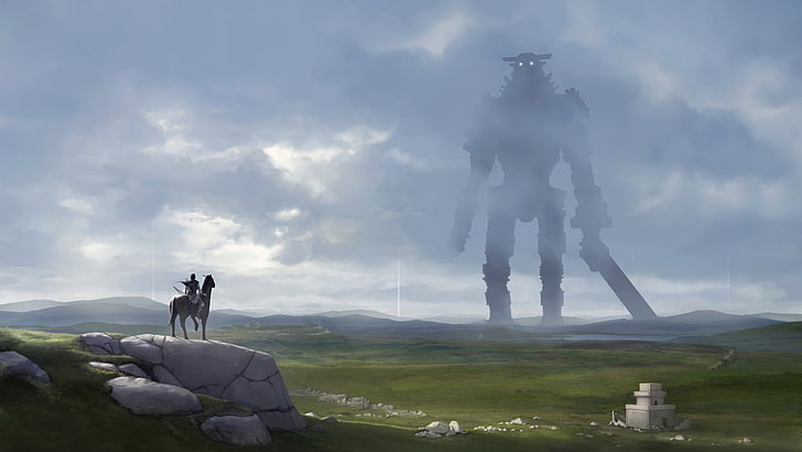 człowiek jedzie na koniu gra cyfrowa tapeta, Shadow of the Colossus, patrząc w dal, Tapety HD