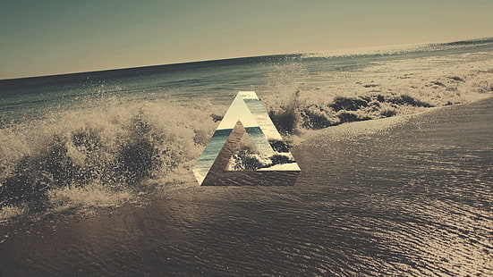 Tapeta nad morzem z logo pałacu, trójkąt, geometria, plaża, trójkąt Penrose'a, Tapety HD HD wallpaper