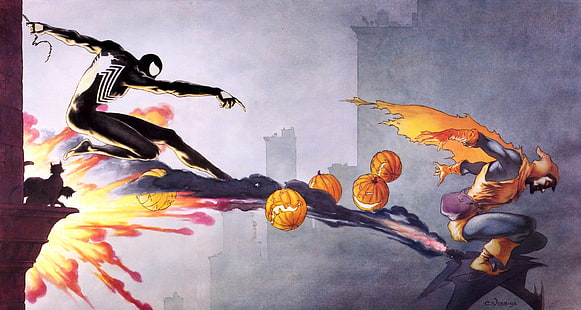Ilustración de Venom, Spider-Man, Venom, Hobgoblin, Marvel Comics, comics, Fondo de pantalla HD HD wallpaper