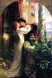 Dicksee franco, Romeu e Julieta, beijo, arte, amor, ternura, HD papel de parede HD wallpaper