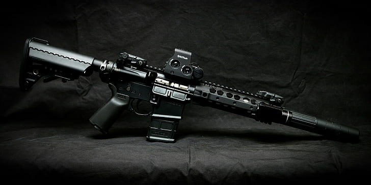 AR-15, штурмовая винтовка, черная винтовка, HD обои