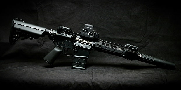 AR-15, штурмовая винтовка, черная винтовка, HD обои HD wallpaper