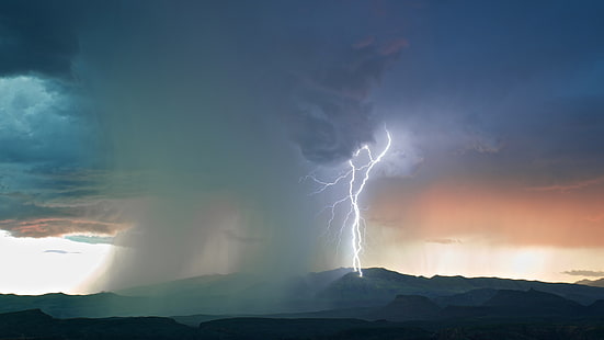 벼락과 폭풍 벽지, 자연, 풍경, 구름, 하늘, 번개, 폭풍, 비, 언덕, 산, HD 배경 화면 HD wallpaper