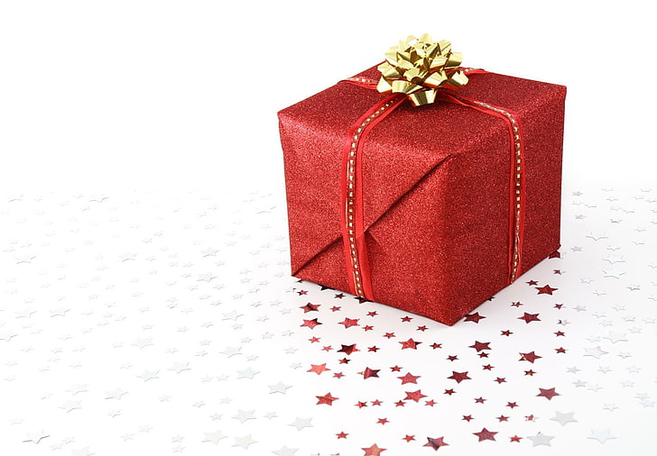 pudełka, prezenty, brokat, gwiazdki, czerwony, biały, Tapety HD