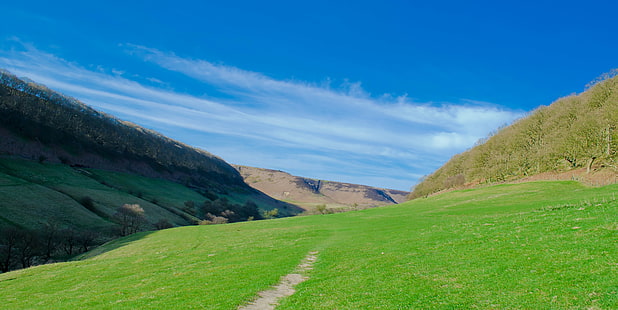 landscape photography of green grass field under clear sky during daytime, Hole of Horcum, landscape photography, green grass, daytime, nikon  d7000, North Yorkshire, JRR Tolkien, Ryedale, creative commons, forest, grass  green, image, landscape, levisham, meadow, moorland, north yorks moors, photo, photograph, photographer, trees, walk, yorkshire, exif, aperture, ƒ / 14, nikon corporation, iso_speed, model, nikon d7000, focal_length, mm, geo, state, city, camera, lens, f/3.5, attribution, teacher, teaching, education, bringhurst  robert, robert bringhurst, school  website, sports, twitter, copyright, photography, tuition, nature, mountain, grass, hill, summer, outdoors, green Color, scenics, sky, HD wallpaper HD wallpaper
