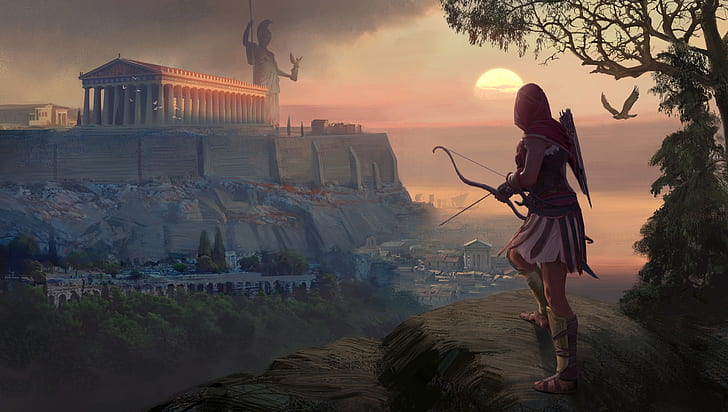 Assassin's Creed, Assassin's Creed Odyssey, arquero, arco, niña, mujer guerrera, Fondo de pantalla HD