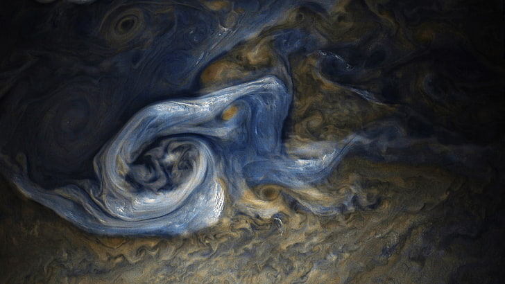 blaue und braune abstrakte Malerei, Jupiter, Atmosphäre, Blau, Braun, Planet, Sonnensystem, HD-Hintergrundbild