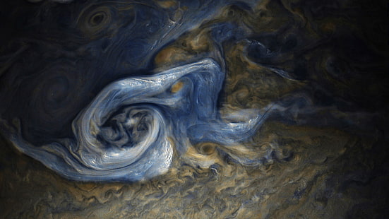 синя и кафява абстрактна живопис, Юпитер, атмосфера, синьо, кафяво, планета, Слънчева система, HD тапет HD wallpaper