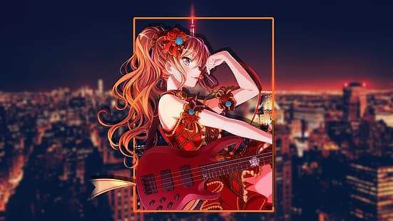 BanG Dream !, Imai Lisa, città, chitarra, Sfondo HD HD wallpaper