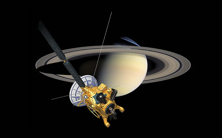 惑星土星の近くのカッシーニプローブ-ほこりのリング-携帯電話用デスクトップHD壁紙-タブレットとPC-3840×2400、 HDデスクトップの壁紙