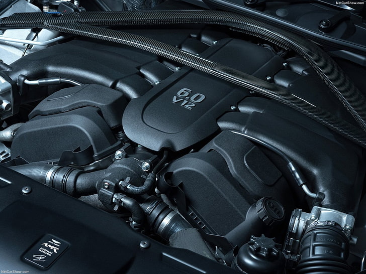 schwarz-grauer Motorraum, Sportwagen, Aston Martin, Rapide, Motoren, HD-Hintergrundbild