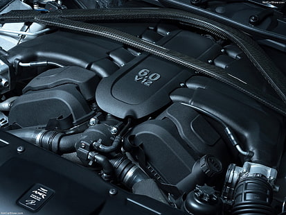 черно-серый моторный отсек, спорткар, Aston Martin, Rapide, двигатели, HD обои HD wallpaper