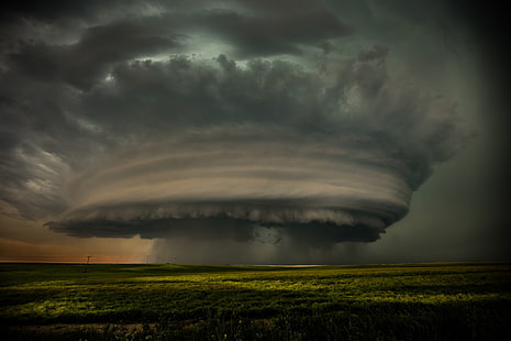 illustrazione di tornado, campo, nuvole, natura, uragano, tornado, Sfondo HD HD wallpaper