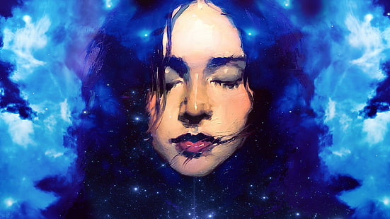 ภาพวาดใบหน้าของผู้หญิงผู้หญิงศิลปะแฟนตาซี, วอลล์เปเปอร์ HD HD wallpaper