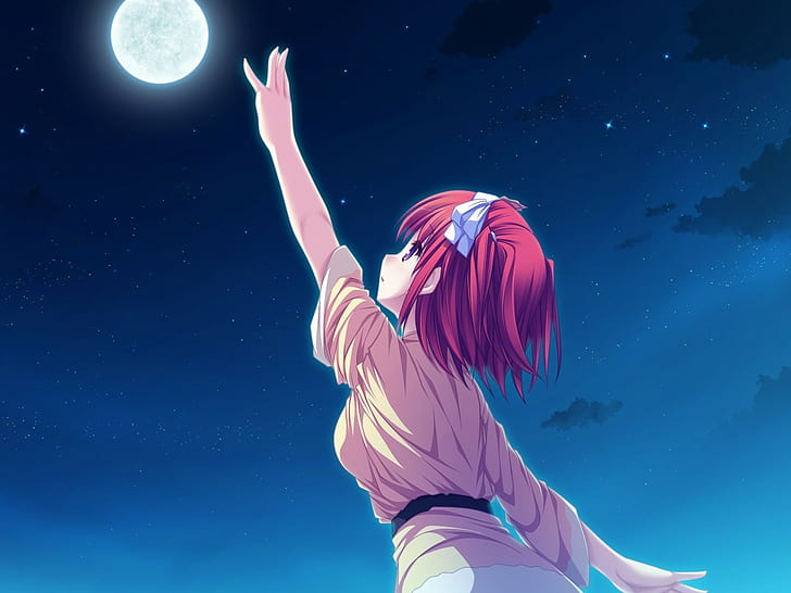 Anime, Chica, Luna, Noche, Gesto, Movimiento, Fondo de pantalla HD |  Wallpaperbetter