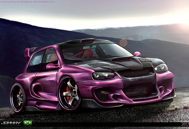 purple and black car die-cast model, car, sports car, tuning, digital art, HD wallpaper