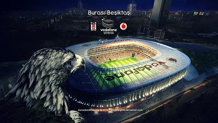 czarno-biały piec elektryczny z wężownicą, Vodafone Arena, eagle, Besiktas J.K., Istambuł, Turcja, Tapety HD