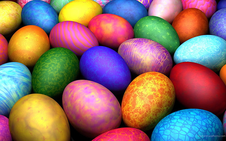 разноцветная декоративная яичная партия, разноцветные, яйца, пасха, HD обои
