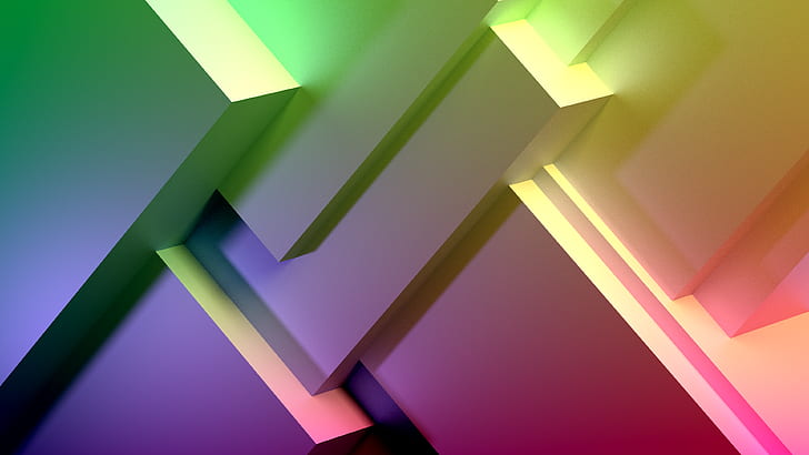 rainbows, geometry, square, abstract, cube, Blender, modern, CGI, HD wallpaper