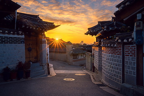 świt, poranek, Seul, stare miasto, Korea Południowa, Tapety HD HD wallpaper