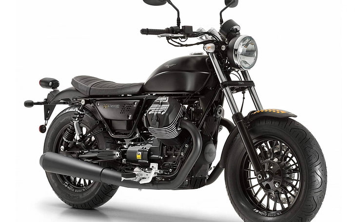 black and gray bobber motorcycle, moto guzzi, v9, bobber, black, HD wallpaper