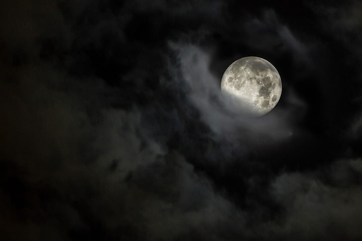 фазы луны, облака, ночь, природа, луна, HD обои