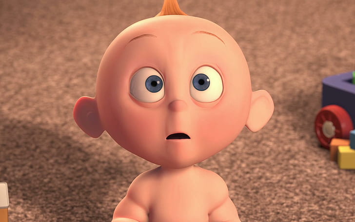 Supriced Cartoon Baby, the incredible character baby, cute, cartoon, baby, eyes, funny, 3d and abstract, HD wallpaper