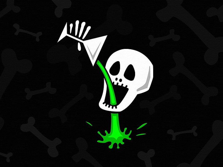 white skull head drinking poison illustration, Dark, Skull, HD wallpaper