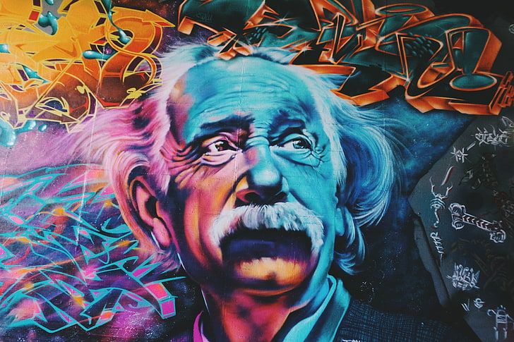 Алберт, изкуство, цветни, цветни, Айнщайн, графити, HD тапет