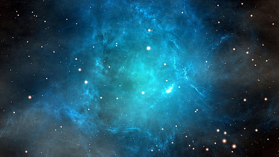 синя мъглявина тапет, космос, мъглявина, циан, космическо изкуство, звезди, HD тапет HD wallpaper