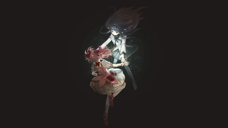 einfacher Hintergrund, Kaname Madoka, Akemi Homura, Mahou Shoujo Madoka Magica, Anime-Mädchen, HD-Hintergrundbild
