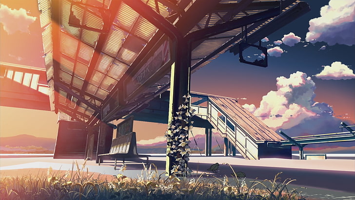 5 centymetrów na sekundę, Makoto Shinkai, chmury, opuszczony, Tapety HD