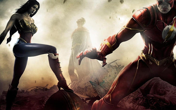 Wonder Woman and The Flash Injustice wallpaper, Wonder Woman, The Flash, Superman, DC Comics, HD wallpaper