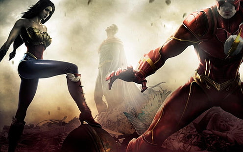 Wonder Woman and the Flash Injustice tapet, Wonder Woman, The Flash, Superman, DC Comics, HD tapet HD wallpaper