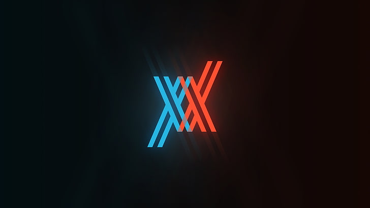 Дорогая в FranXX, иллюстрации, светящиеся, логотип, аниме, голубой, оранжевый, простой фон, простой, HD обои