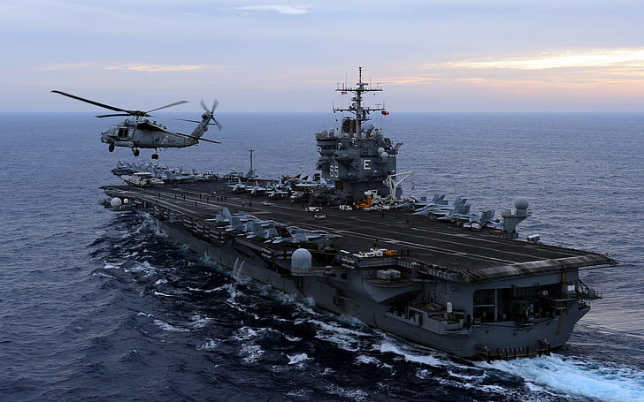 военен кораб, военен, превозно средство, самолетоносач, хеликоптери, военен самолет, HD тапет