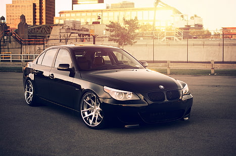 черно BMW E60 M5 седан, слънцето, градът, BMW, черно, Blik, седан, E60, 5 Series, 545i, HD тапет HD wallpaper